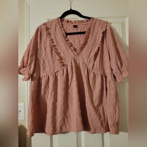 Dusty Rose Pink Ruffle Blouse